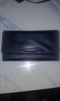Black Faux Leather Flap Continental Wallet with Gold-Tone Bar Accent