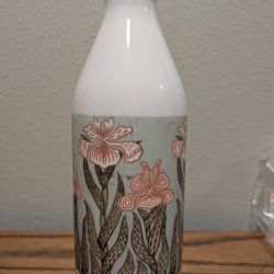 Egizia Milk Glass Juice Tiger Lily Pattern Bottle Vintage Retro