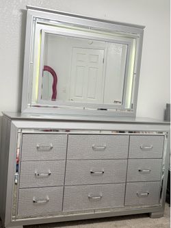 Modern Gray Vanity Dresser with Mirror