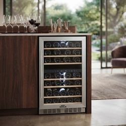 Premium Levella PWC436KS 43-Bottle Dual-Zone Wine Cooler with Stainless Steel Frame & Tempered Glass Door
