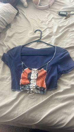 Navy Blue Crop Top with Corset Detail