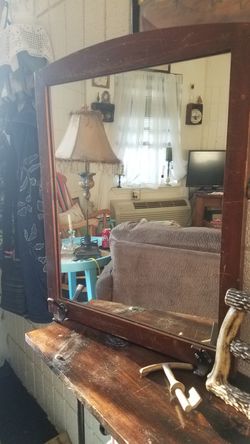 old solid wood mirror with hooks