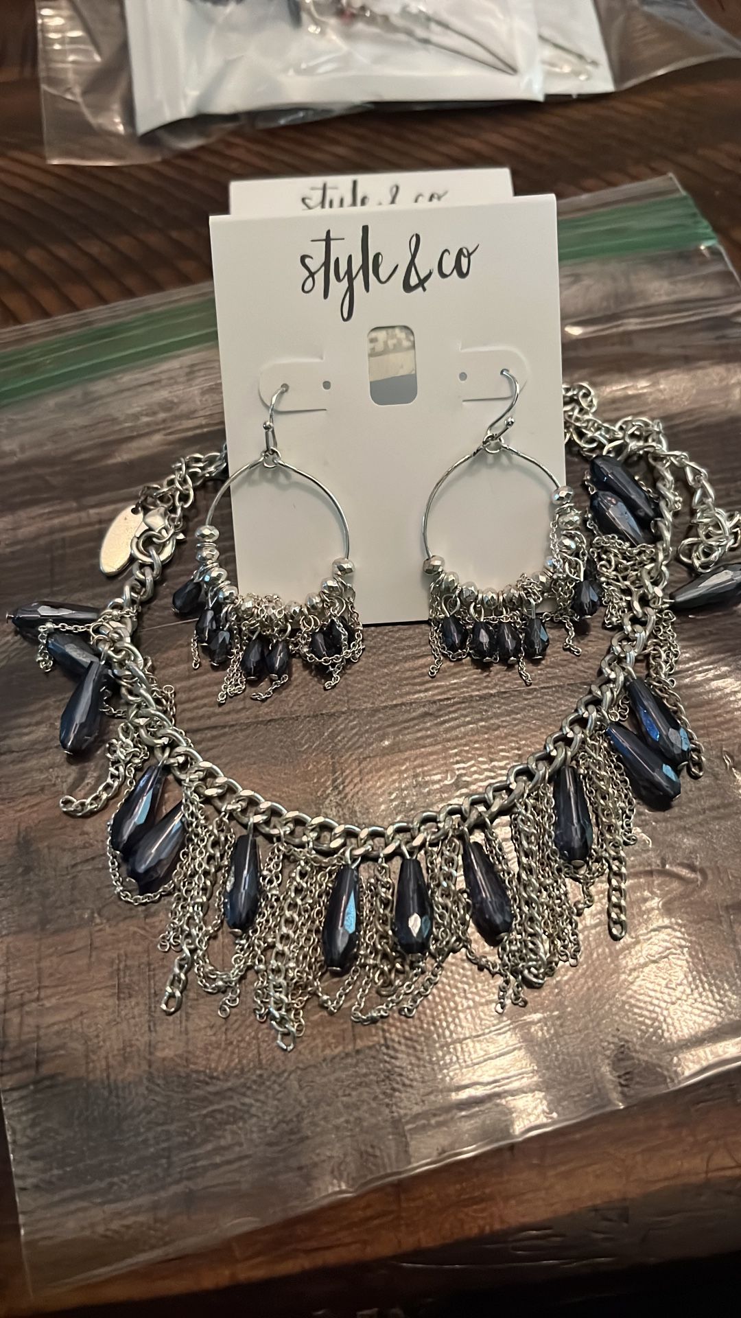 Blue Bead Necklace and Earrings Set