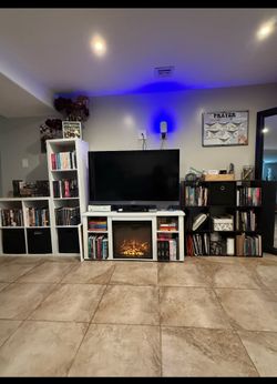 Entertainment center, fireplace and space heater