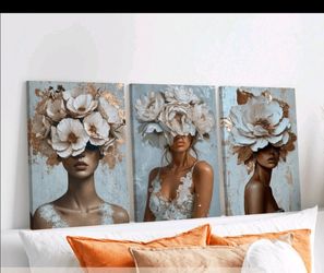 Wall art Woman with Flower Head 3 pieces Wall Art, Flower Roses and Woman Framed Poster
15.73x19.68 inches
40x50cm