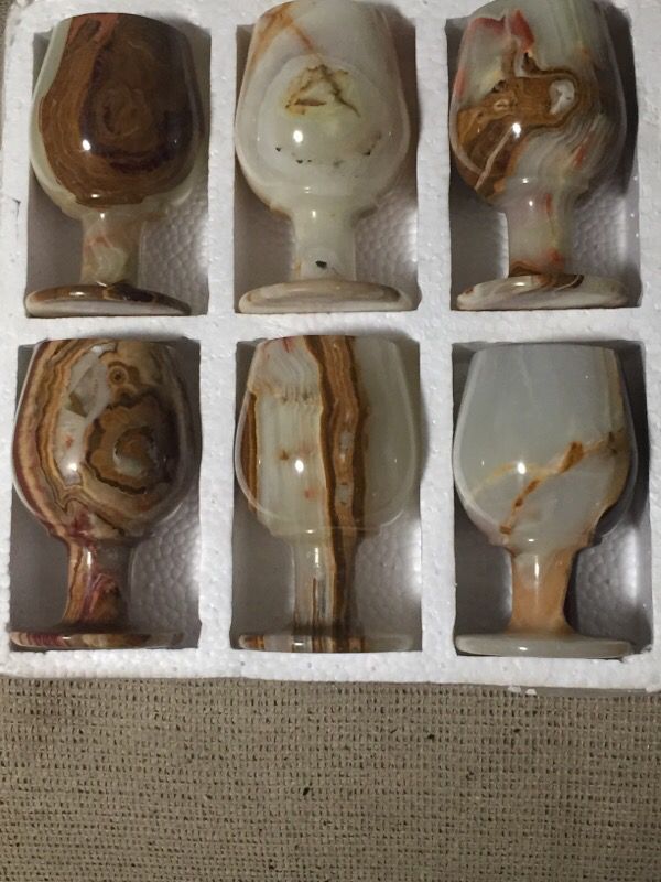 Marble onyx new 6 pc set wine cup glass