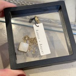 Squared Up White Mother of Pearl Golden Pendant Necklace