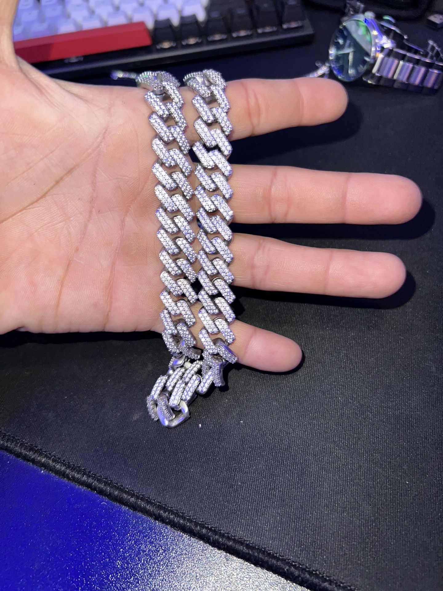 13mm20inch 164gCuban VVS Moissanite 2 Row Chain DIAMOND tester Approved!🤝🏽✨🔥