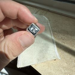 Custom, Commissioned Mid-Century Vargas Mfg. Ring – Extremely Rare Engraved Black Spinel and Silver