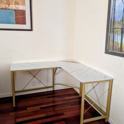 White corner L-shaped desk or banquet/party table
