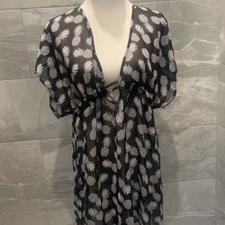 Miken Swim Cover-Up Women’s Sz XL Black Pinnapple print EUC