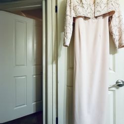 Woman’s Beaded Pink Gown With Top Beaded Pink Jacket-Size 8