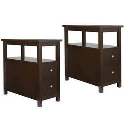 New Set of 2 End Table/Nightstands w/ Drawers,  -Tiers Storage Shelf Unit  Narrow Side Table, Brown