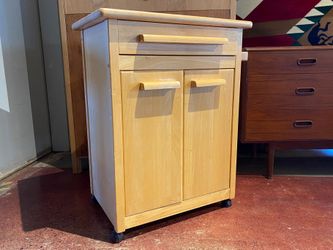Easy-Rolling Blonde Kitchen Cart w/ Slat Shelves