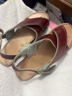 Leather Strap Sandals Burgundy and Tan