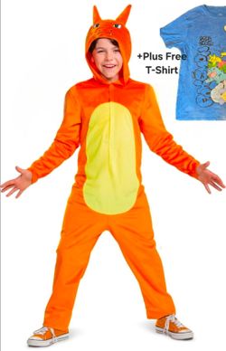 Pokemon Charmander Costume - Kids - Size M  (10-14) 34cm Dress Up COMBO w/ Shirt