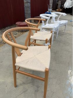 Wishbone Style Dining Chairs Set of 4 natural wood and  natural  free delivery