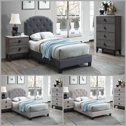 Twin size burlap bed with orthopedic mattress included