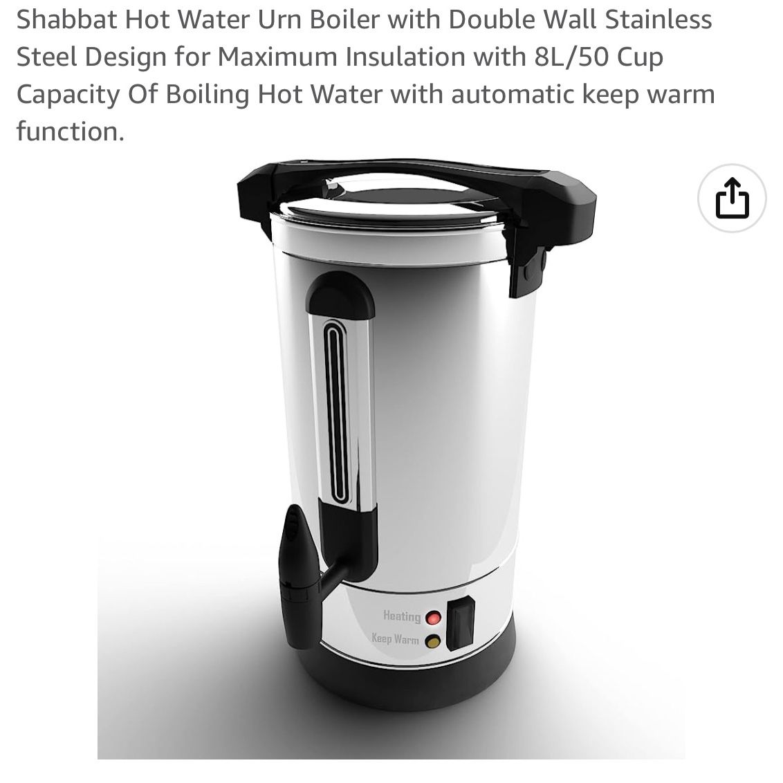 Shabbat Hot Water Urn Boiler with Double Wall Stainless Steel Design for  Maximum Insulation with 8L/50 Cup Capacity Of Boiling Hot Water with  automati for Sale in Las Vegas, NV - OfferUp