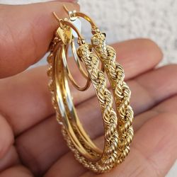 Diamond cut rope hoop earrings 1.50 inch long