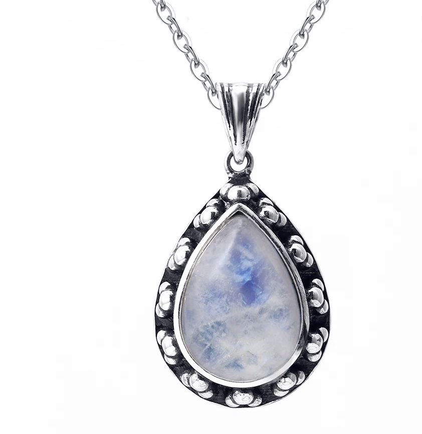 925 Sterling Silver Moonstone, Teardrop Pendant [PEN38]