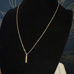 Sterling Silver 925 Italy Gold-Plated Bar Necklace w/ Pave CZ – Minimalist Modern Pendant