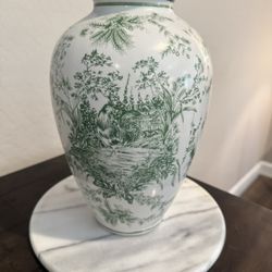 Vintage Green Floral Ceramic Vase
