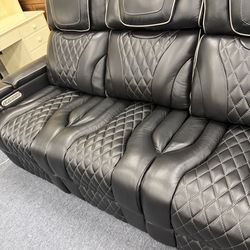 Nice Black Leather Sofa - Reclining - Cup Holders - Charging Ports - SAME SAY DELIVERY