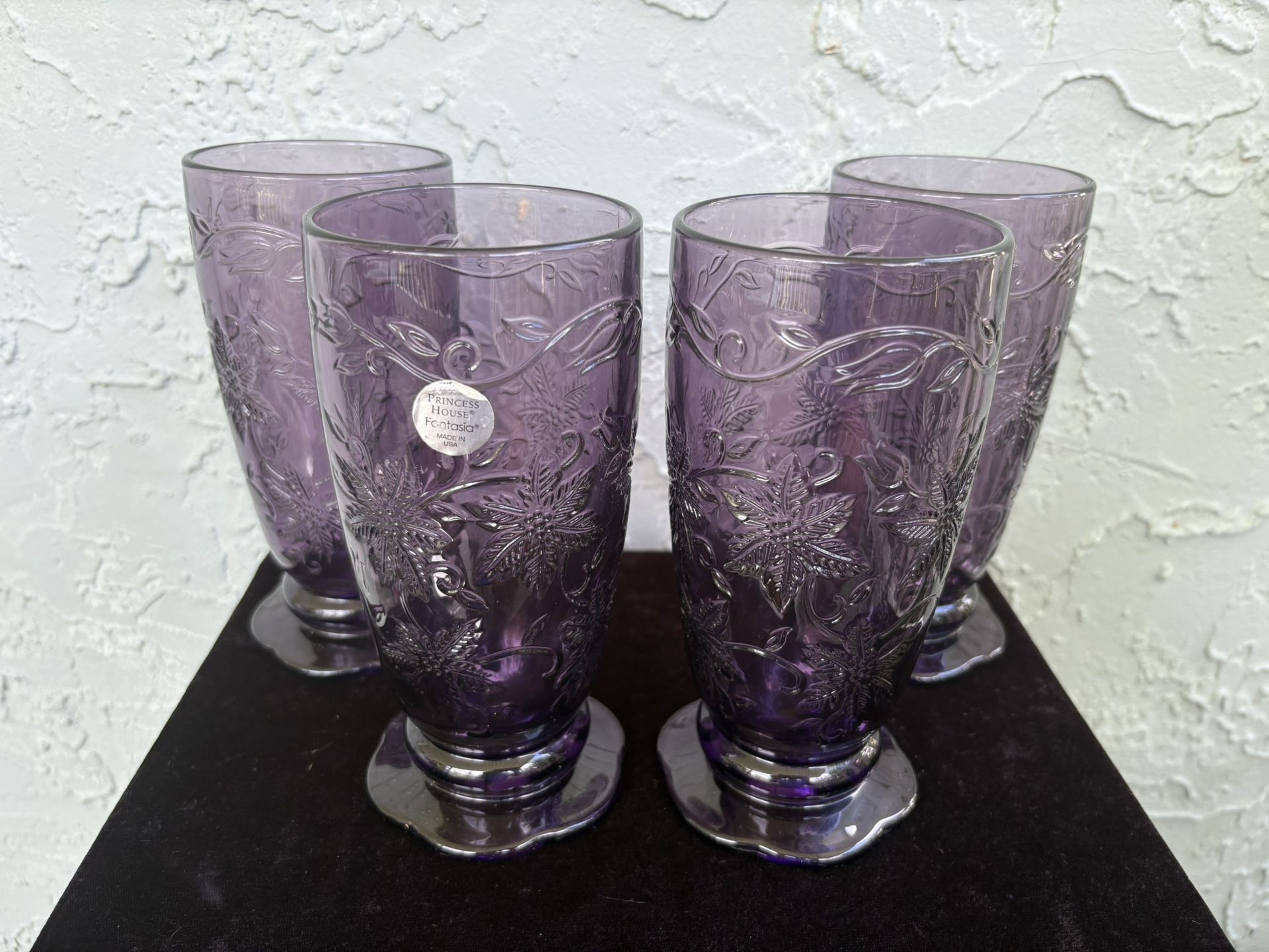 PRINCESS HOUSE Vintage Fantasia Amethyst Glass Footed Tumblers Set (of 4)
