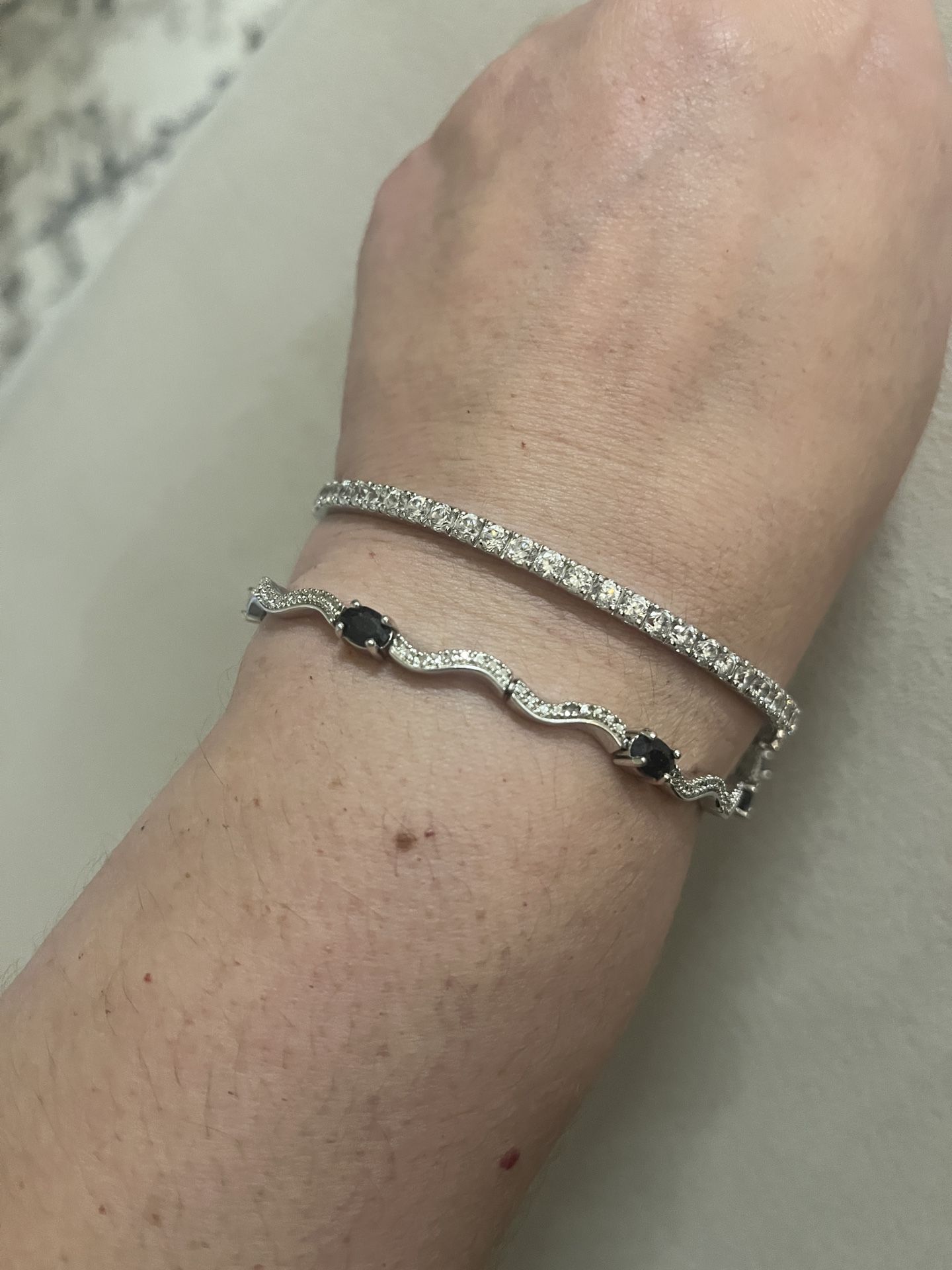 $100 For 2 Piece Set Of Stirling Silver 925 CZ Bangle And Sapphire With CZ Bracelet They Sold As A Set Pick Up Gaithersburg Md20877