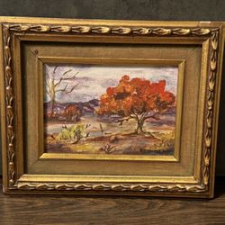 Superb Gloomy Spooky Midcentury Autumn Landscape Oil Painting signed Fronnell