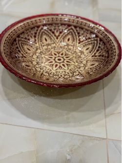 Vintage ARDA Art Glass Red Gold Mandala Obal Bowl Goofus Stylish 15”