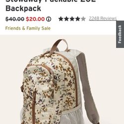 Eddie Bauer Stowaway 20L Backpack New With Tags