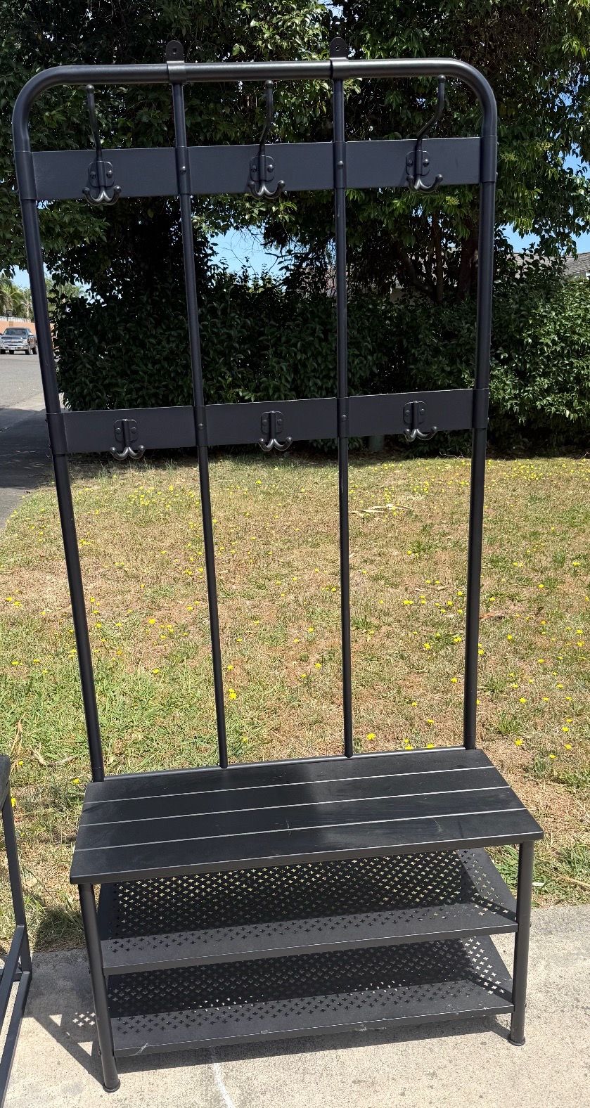 Ikea black metal coat rack and bench w shoe