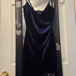 Blue Crushed Velvet Asymmetrical Dress