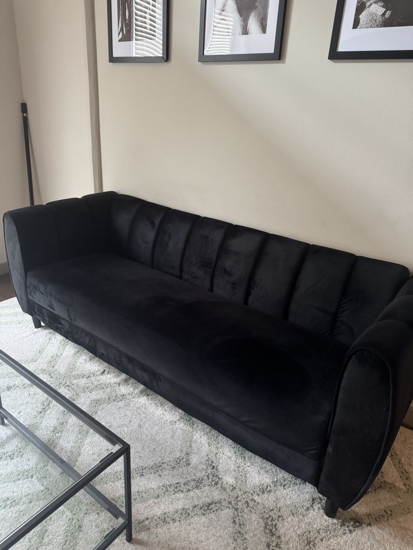 83.2” Black Velvet Sofa
