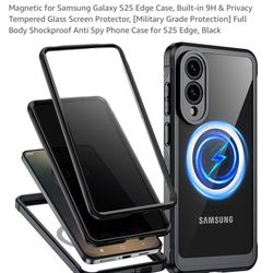 Samsung Galaxy S25 Edge Case, Built-in 9H & Privacy Tempered Glass Screen Protector,