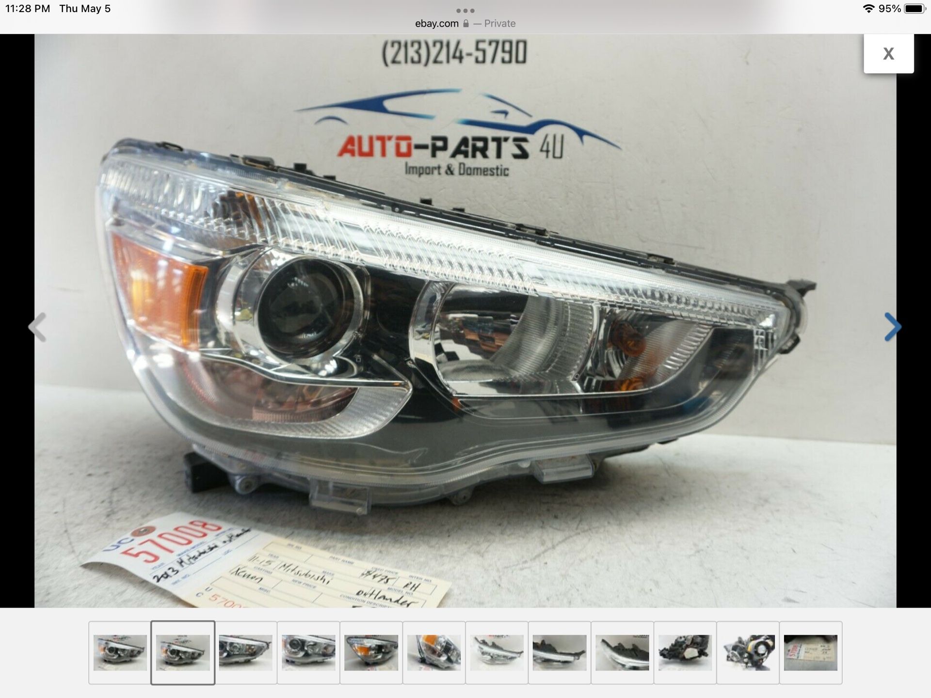 2011 - 2015 MITSUBISHI OUTLANDER RIGHT XENON HID HEADLIGHT 2012 - 2013 OEM UC57008