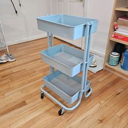 Ikea RASKOG Light Blue Metal Rolling 3 Tier 15x11x30in. Basket Cart