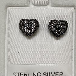 Black sterling silver CZ heart shaped earrings