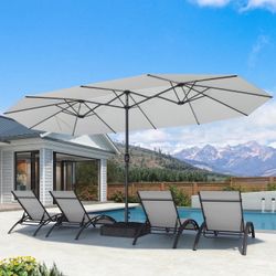 New PURPLE LEAF OPEN BOX Table Umbrella Double-Sided Market Umbrella with Base New in box ZY03-STUM15-WT-RT Double-Sided Design: This spacious rectan