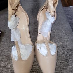 PiePieBuy Womens Ankle Strap Pumps Closed Pointed Toe T-Strap Chain Back Zipper Stiletto Heel Dress Shoes Khaki