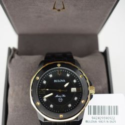 Bulova Marine Star 98D176 Men's Quartz Watch Black Gold Tone Diamond Dial 44mm