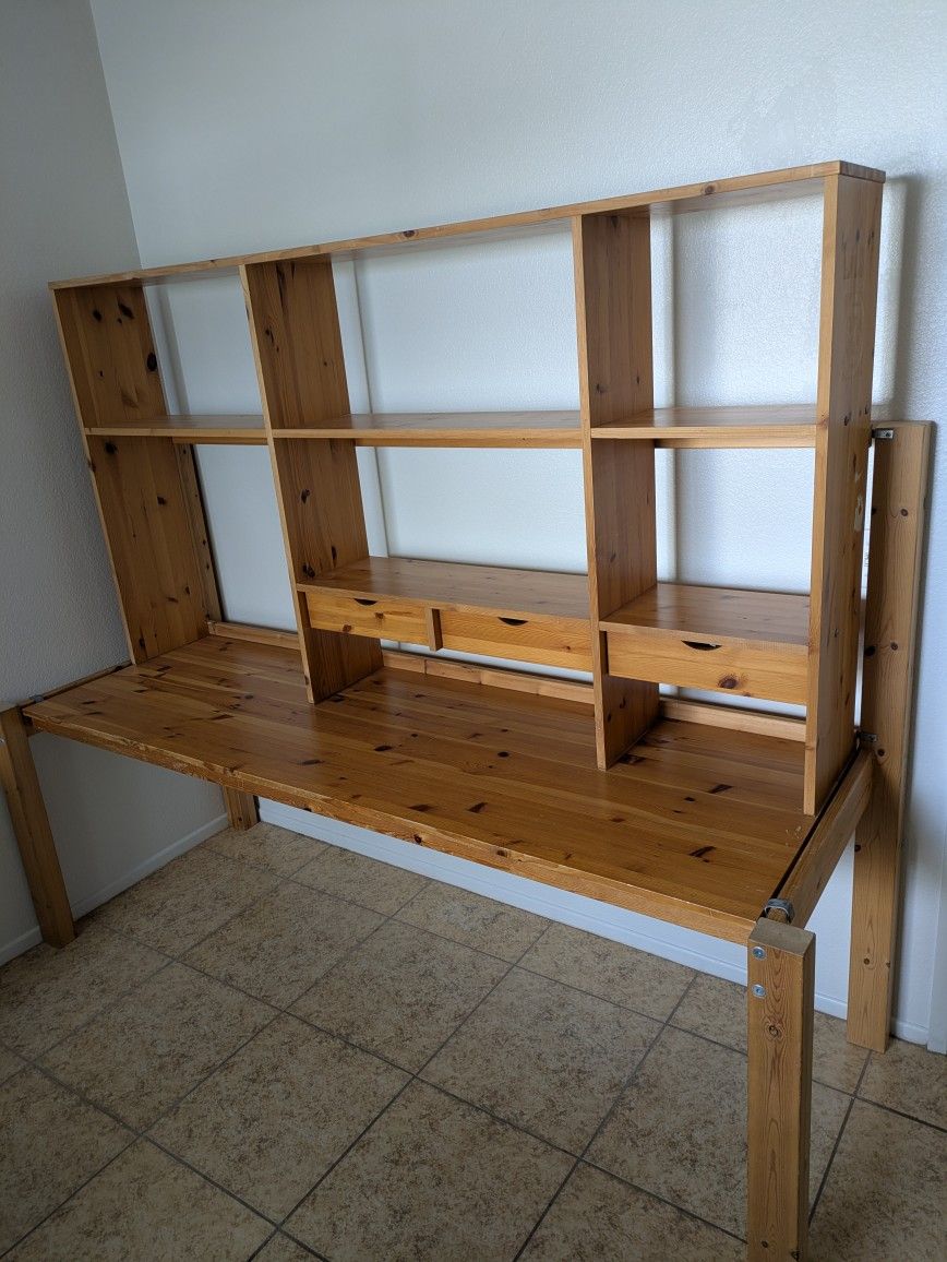 Pine Desk w/ Shelves & Drawers (Real Wood)