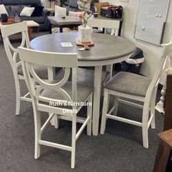 Gorgeous! 5-pc Counter Height Dining Table Set White & Grey 