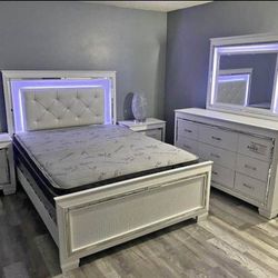 Led Light Bedroom Set White New 4 Pcs