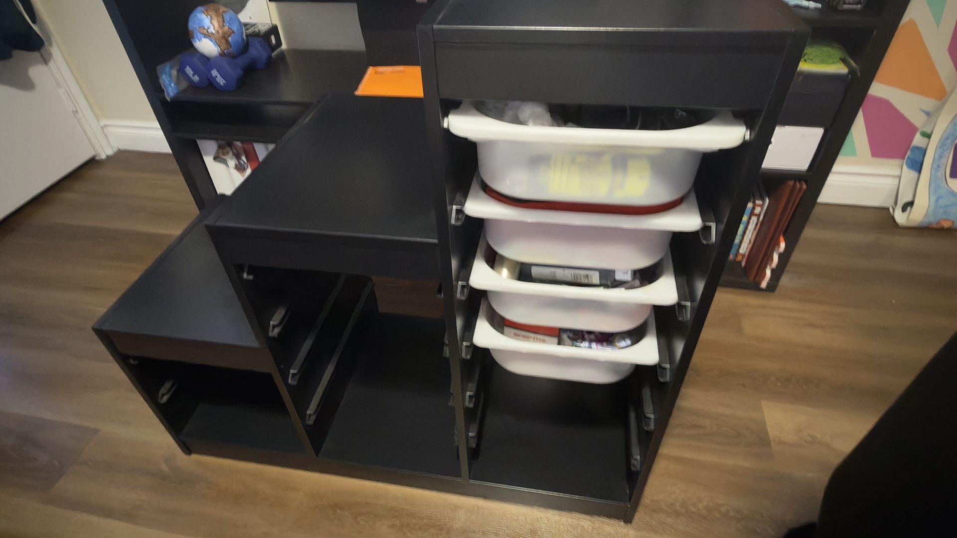 IKEA Stair Shelf (TROFAST) Black With 4 White Trays