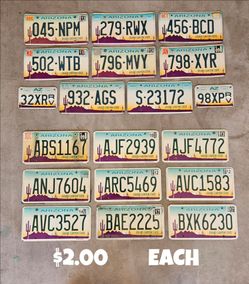 EXPIRED ARIZONA LICENSE PLATES, $2 EACH