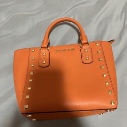 Michael Kors small sandrine stud crossbody bag tangerine gold tone hardware