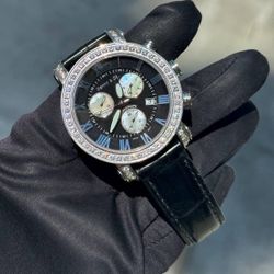 Men's Diamond Benny and Company Watch 6ct Black Roman silver dial